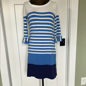 Blue and White Striped Lilly Pulitzer spring summer 3/4 length sleeve Dress SZ S